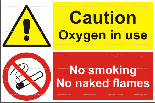 Caution Oxygen in Use, No Smoking or Naked Flames Sign (15.052)